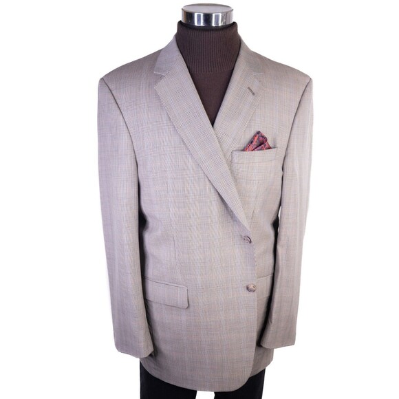 Jos A Bank Blazer Sz 46L Houndstooth Sports Coat Suit Jacket Wool 2 Button EUC - Picture 2 of 14